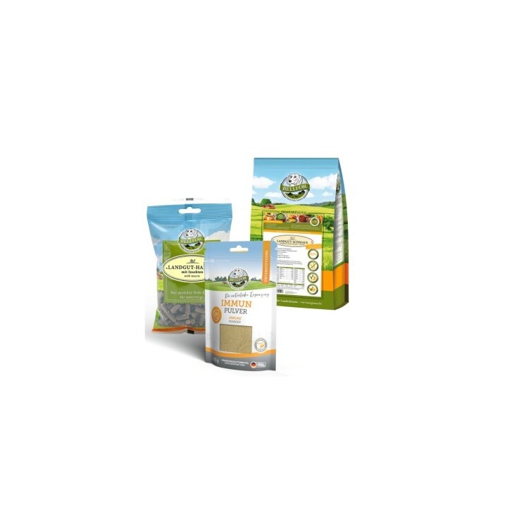 Bellfor Purinarm Set - Naturgut-Schmaus 4 kg + Immun Pulver 80g + Landgut-Happen 200g