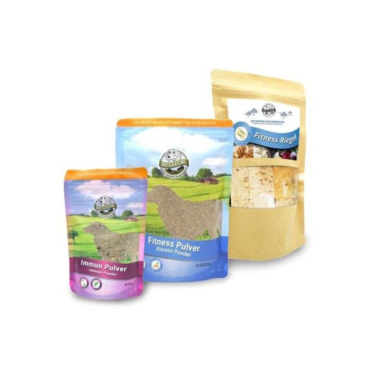 Bellfor Fitness-Paket - Fitness Riegel 400g + Fitness Pulver 250g + Immun Pulver 80g