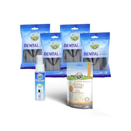 Bellfor Sparset für eine optimale Zahnpflege beim Hund - Dental Pulver 80 g + Dental Sticks 4 x 100 g + Dental Spray 100 ml