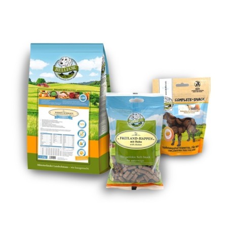 Bellfor Welpenfutter Set für große Rassen - Wiesen-Schmaus Junior 4 kg + Freiland-Happen 200g + Gelenke & Knochen Complet