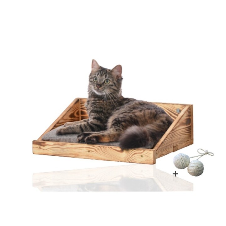 Rohrschneider ® Katzen Kletterstufe mit Kissen, Kletterwand-Element mit Gratis-Spielballset