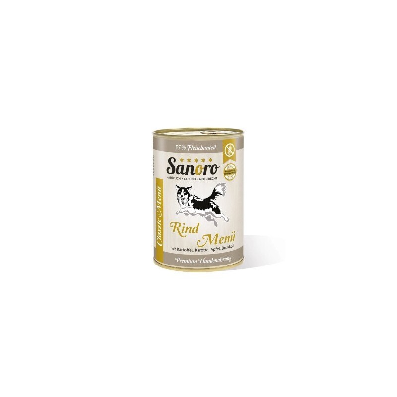 Sanoro Menü Classic vom Rind mit 55% Fleischanteil mit Bio-Kartoffel und Bio-Karotte 12x400g