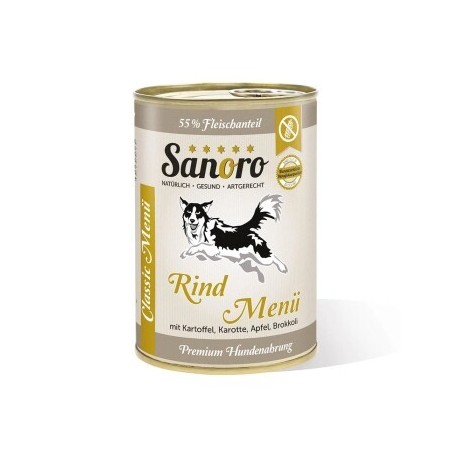 Sanoro Menü Classic vom Rind mit 55% Fleischanteil mit Bio-Kartoffel und Bio-Karotte 12x400g