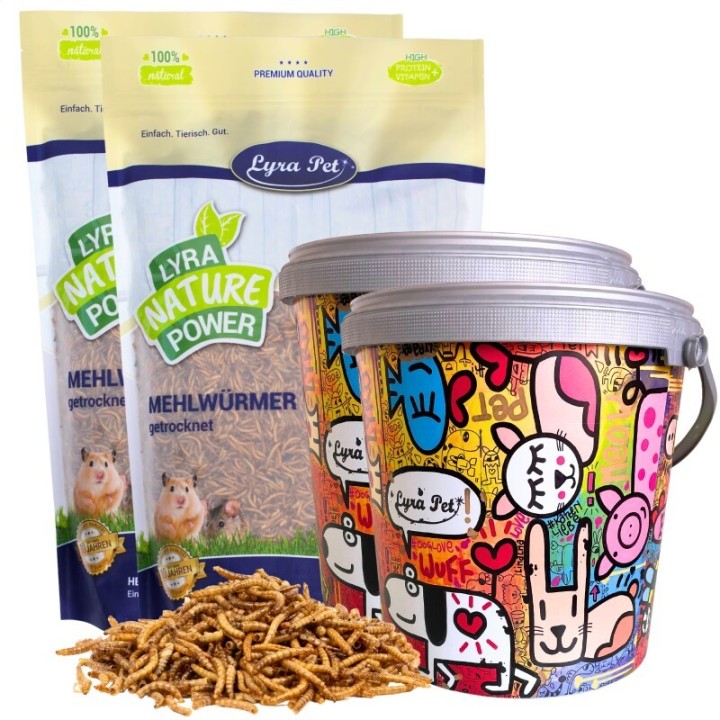 Lyra Pet Mehlwürmer im Design Eimer 2x4 kg