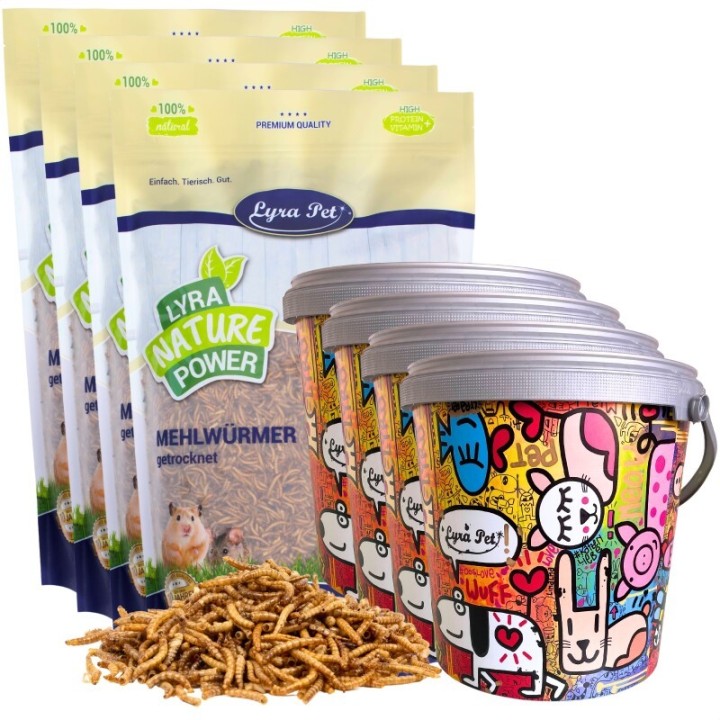 Lyra Pet Mehlwürmer im Design Eimer 4x8 kg