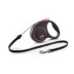 Flexi Kleine einziehbare Hundeleine 5m schwarz/rosa