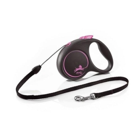 Flexi Kleine einziehbare Hundeleine 5m schwarz/rosa