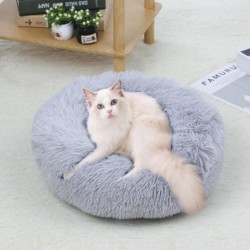 Flauschiges Hundewollbett, weiches Plüsch, rundes Hundenestkissen, selbstwärmendes Schlummerkissen für schlafende Haustiere,
