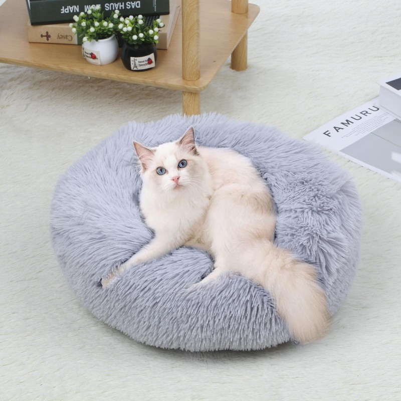 Flauschiges Hundewollbett, weiches Plüsch, rundes Hundenestkissen, selbstwärmendes Schlummerkissen für schlafende Haustiere,