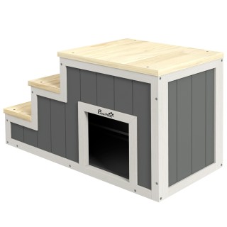PawHut 2-in-1 Hundetreppe Katzentreppe mit Höhle 3 Stufen Haustierrampe aus Holz bis 30 kg für Hunde und Katzen   Aosom.de