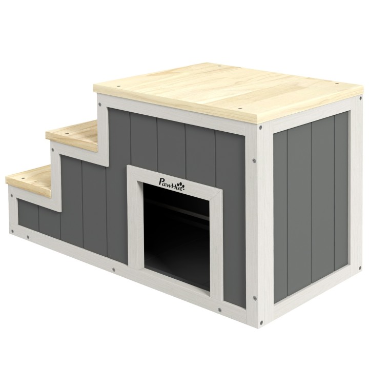PawHut 2-in-1 Hundetreppe Katzentreppe mit Höhle 3 Stufen Haustierrampe aus Holz bis 30 kg für Hunde und Katzen   Aosom.de