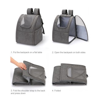 Katzentrage-Rucksack, faltbarer Haustier-Tragerucksack, atmungsaktive Netz-Tragetasche mit Innenpolster für grau