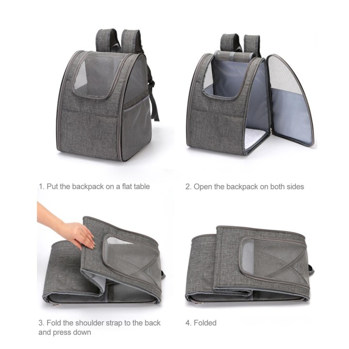 Katzentrage-Rucksack, faltbarer Haustier-Tragerucksack, atmungsaktive Netz-Tragetasche mit Innenpolster für grau