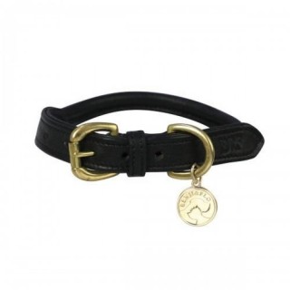 Benji & Flo Hochwertiges Hundehalsband aus Leder XL- schwarz/messing