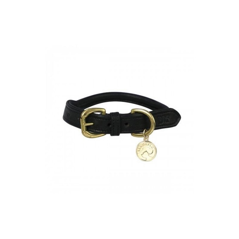 Benji & Flo Hochwertiges Hundehalsband aus Leder XL- schwarz/messing