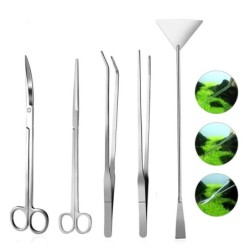 5 teile/satz Aquarium Aquarium Werkzeug Kit Pinzette Schere Spachtel Multifunktionale Aquarianer Werkzeug Set silber