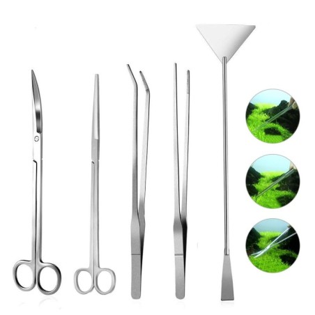 5 teile/satz Aquarium Aquarium Werkzeug Kit Pinzette Schere Spachtel Multifunktionale Aquarianer Werkzeug Set silber
