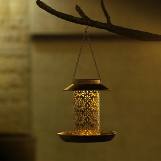 LED-Solar-Vogelhäuschen, hohle Garten-Hängeleuchten, hängendes Vogelhaus mit Projektionslicht für warm weiße