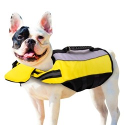 Schwimmwesten für Hunde mit Griff, reflektierenden Streifen, verstellbare Passform, faltbare Schwimmwesten Small gelb