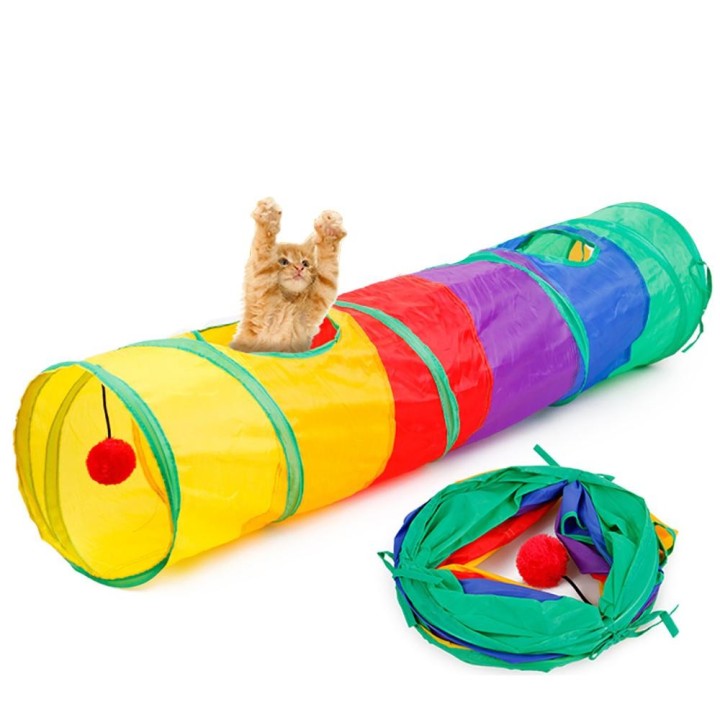 Zusammenklappbarer Katzentunnel Road Cat Toys Kitty Tunnel Pompon Ball Cat bunt