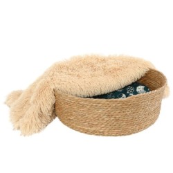 Fluffee Katzenbett mit Decke, Korb und Kissen grün