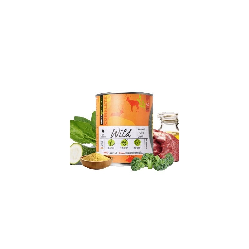 FAVLY Petfood Nassfutter Wild mit Amaranth, Brokkoli & Leinöl 12x800 g