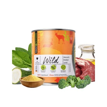 FAVLY Petfood Nassfutter Wild mit Amaranth, Brokkoli & Leinöl 12x800 g