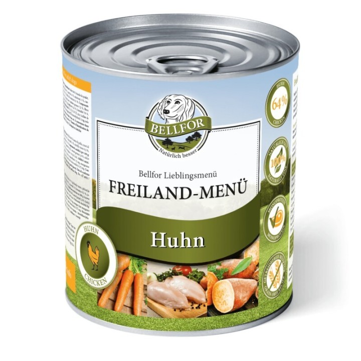 Bellfor Hundefutter Nass mit Huhn - Getreidefrei - Freiland-Menü - 800g