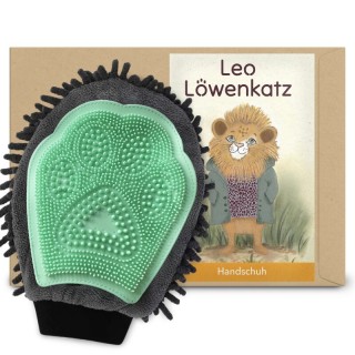 LEO LÖWENKATZ Fellpflegehandschuh 2 in 1: Als Katzenbürste für Katzenhaare und die Fellpflege und als Handschuh für die Massa
