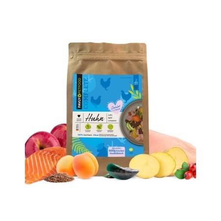 FAVLY Petfood Trockenfutter Huhn mit Lachs, Apfel & Leinsamen (Junior) 2x3 kg