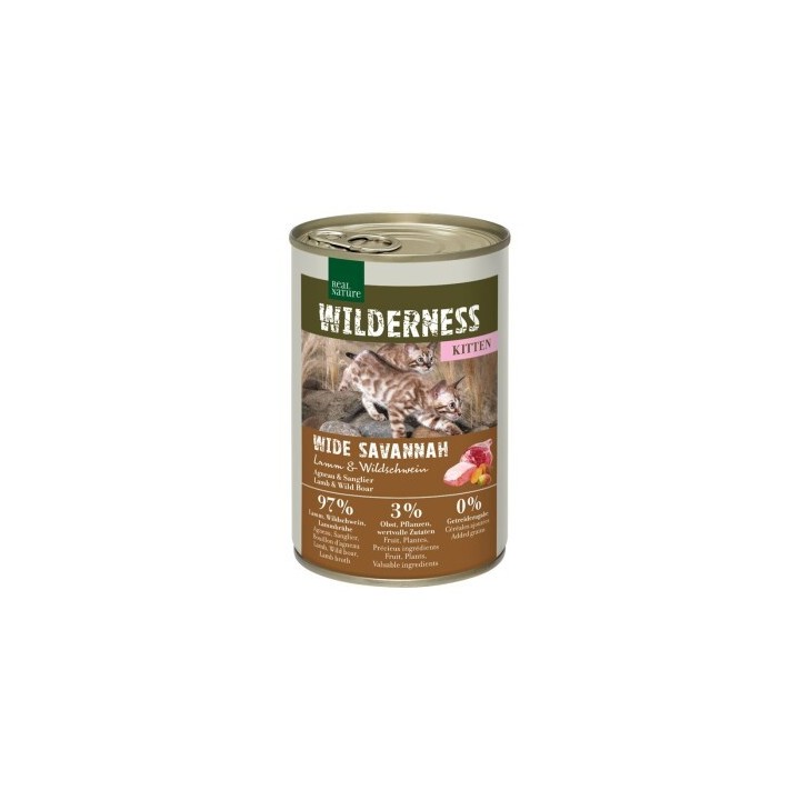 REAL NATURE WILDERNESS Kitten Wide Savannah, Lamm und Wildschwein 12x400 g