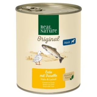 REAL NATURE Original Nassfutter für Hunde Adult Ente mit Forelle 12x800 g