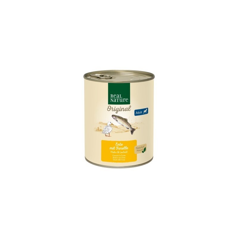 REAL NATURE Original Nassfutter für Hunde Adult Ente mit Forelle 12x800 g