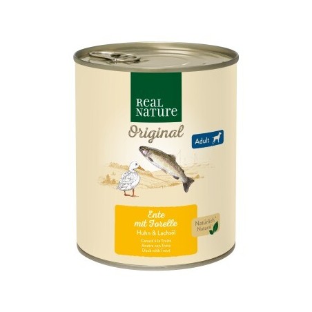 REAL NATURE Original Nassfutter für Hunde Adult Ente mit Forelle 12x800 g
