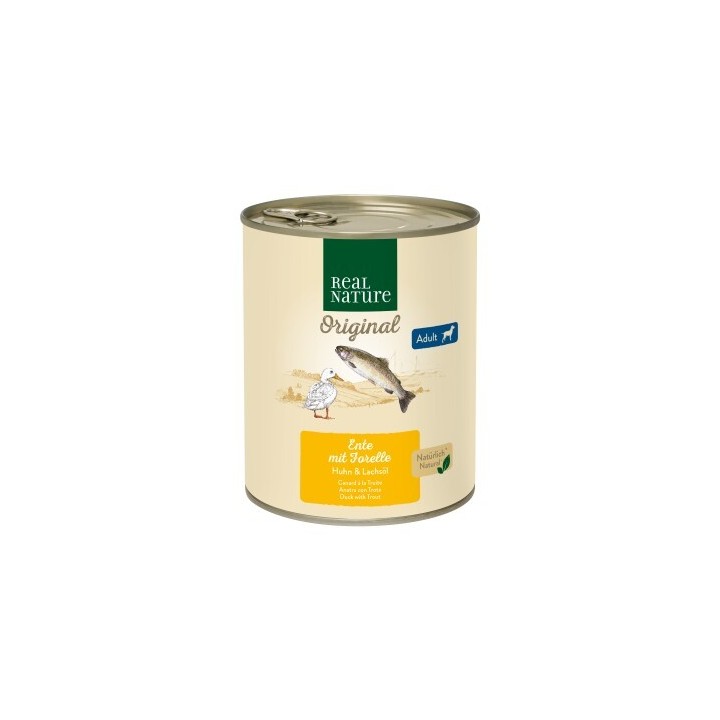 REAL NATURE Original Nassfutter für Hunde Adult Ente mit Forelle 12x800 g
