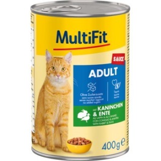 MultiFit Nassfutter Katze Adult, Sauce, Kaninchen und Ente 24x400 g