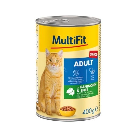 MultiFit Nassfutter Katze Adult, Sauce, Kaninchen und Ente 24x400 g