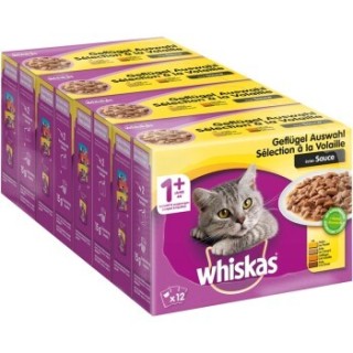 Whiskas 1+ Geflügel Auswahl in Sauce, Huhn/Truthahn/Ente/Geflügel 12x100g