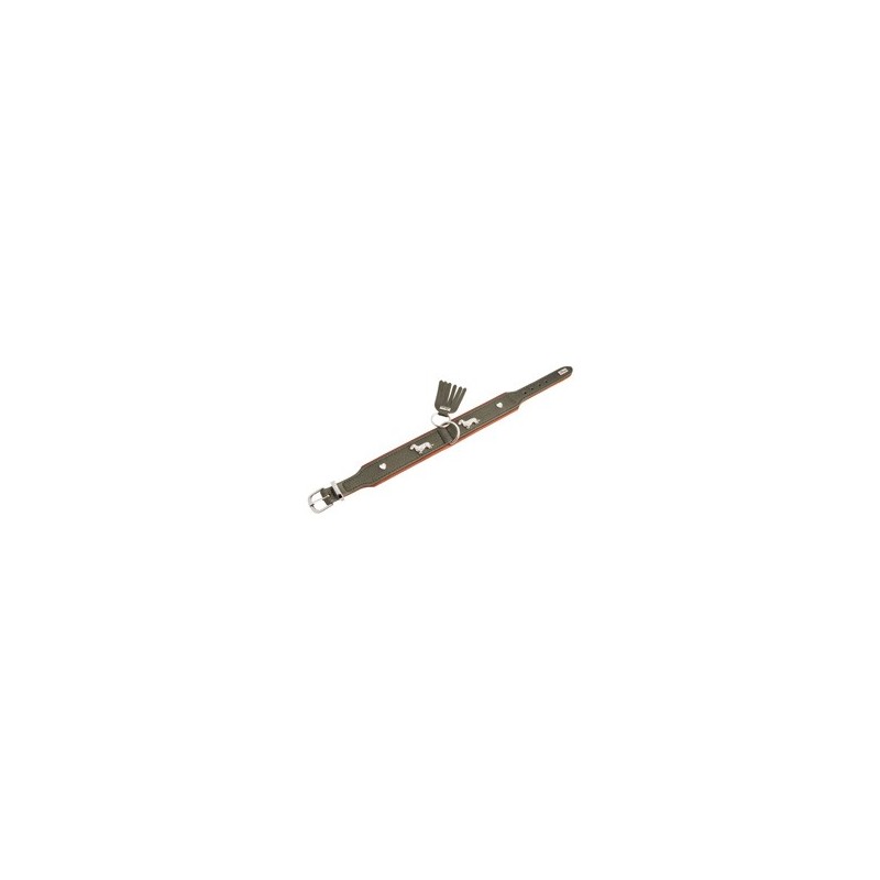 HUNTER Hundehalsband München grün/cognac, Gr. 32, Breite: ca. 2,6 cm, Halsumfang: ca. 24 - 27 cm