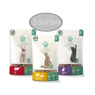 Fellicita Katzensnacks 3x50g Mixpaket Fellonis Fleischstreifen, 3 Sorten