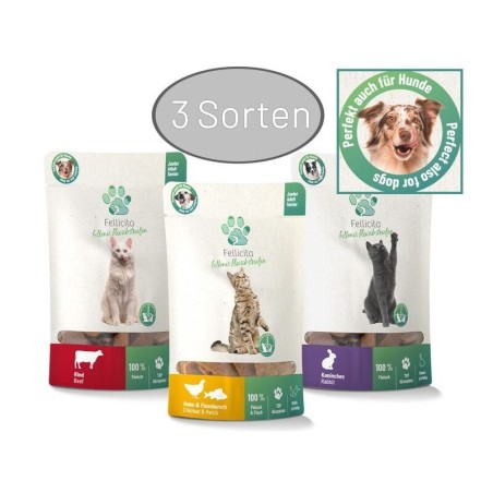 Fellicita Hundesnacks 3x50g Mixpaket Fellonis Fleischstreifen, 3 Sorten