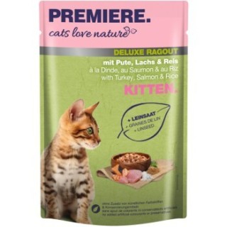 PREMIERE cats love nature Deluxe Ragout Kitten mit Pute, Lachs und Reis 48x100 g