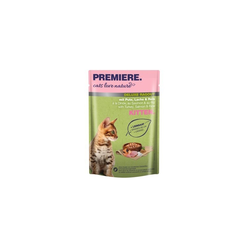 PREMIERE cats love nature Deluxe Ragout Kitten mit Pute, Lachs und Reis 48x100 g
