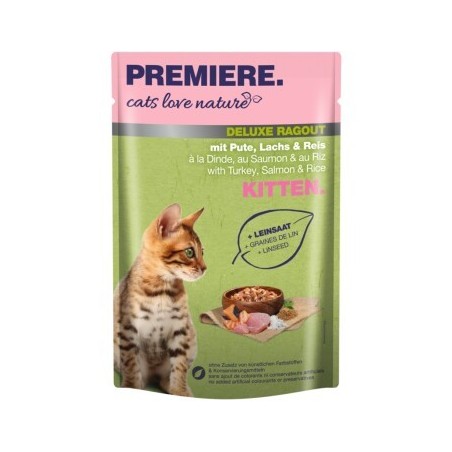 PREMIERE cats love nature Deluxe Ragout Kitten mit Pute, Lachs und Reis 48x100 g