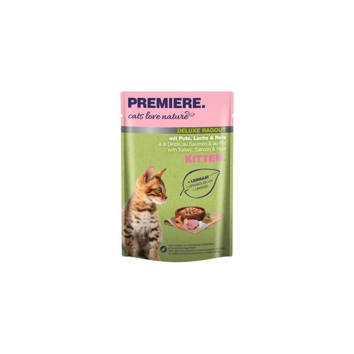 PREMIERE cats love nature Deluxe Ragout Kitten mit Pute, Lachs und Reis 48x100 g