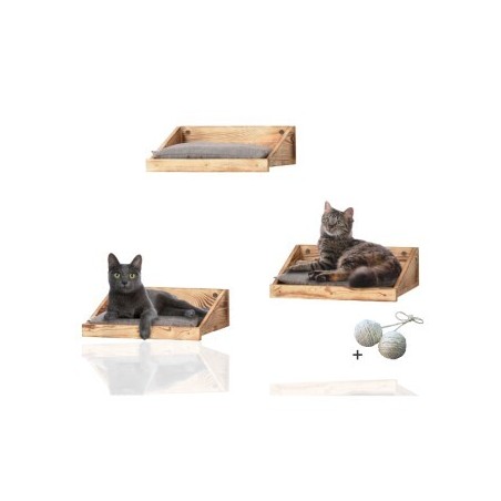 Rohrschneider ® 3-er Set Katzen Kletterstufe mit Kissen, Kletterwand mit Gratis-Spielballset