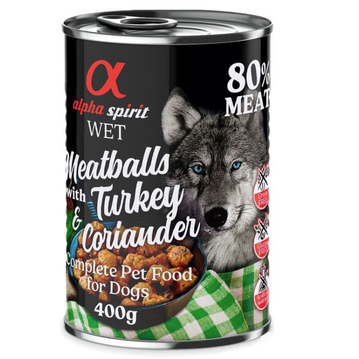 alpha spirit Dog Meatballs 6 x 400 g - Truthahn & Koriander