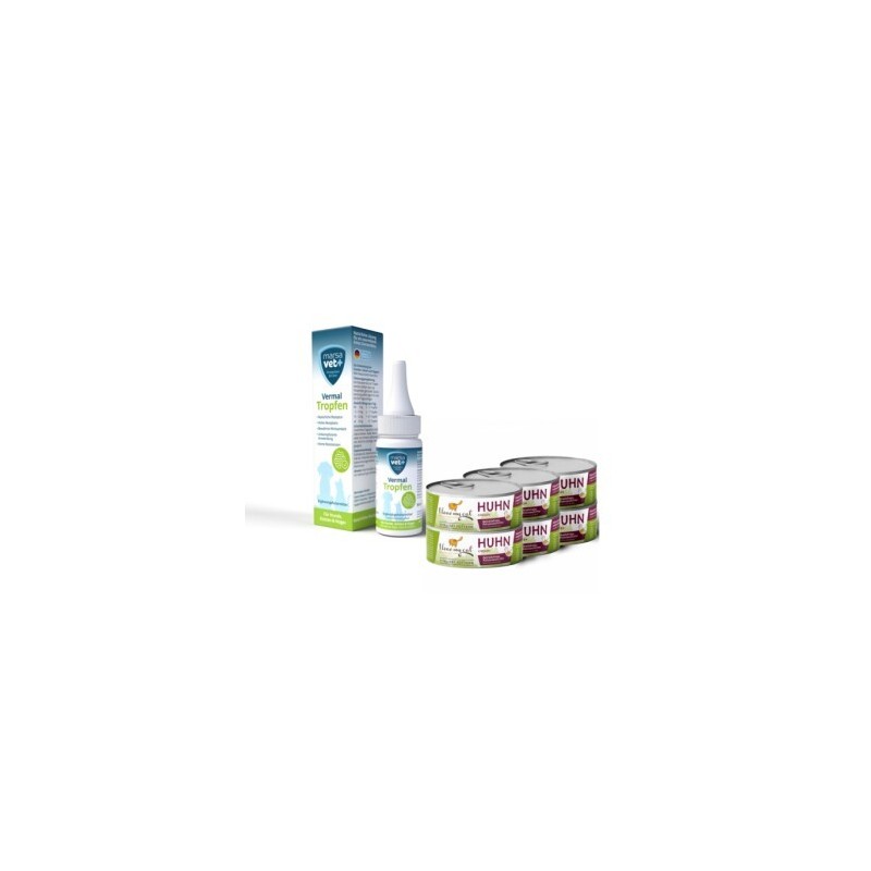 I love my cat Vermal Set für Katzen Marsavet Vermal Tropfen 50 ml + Nassfutter mit Huhn 6x100 g