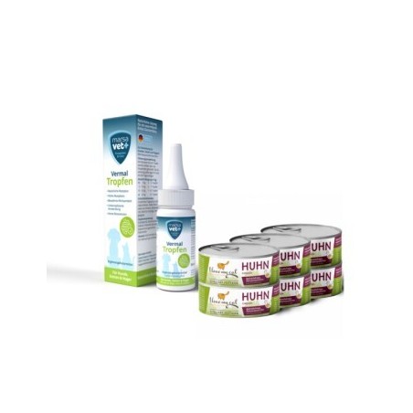 I love my cat Vermal Set für Katzen Marsavet Vermal Tropfen 50 ml + Nassfutter mit Huhn 6x100 g