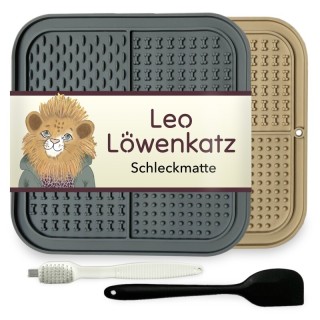 LEO LÖWENKATZ 2 x Schleckmatte für Katzen | Katzen Leckmatte | 2 Stück Slow Feeder aus lebensmittelechtem Silikon mit Bürste